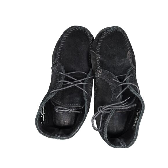 Minnetonka Shoes Womens 8 Moccasin Chukka Ankle Bootie Leather Black Lace Up - Picture 5 of 14